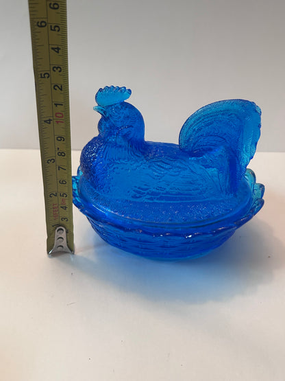 Vintage Hand Blown Glass Art Rooster on Nest Dish and Figurine Set