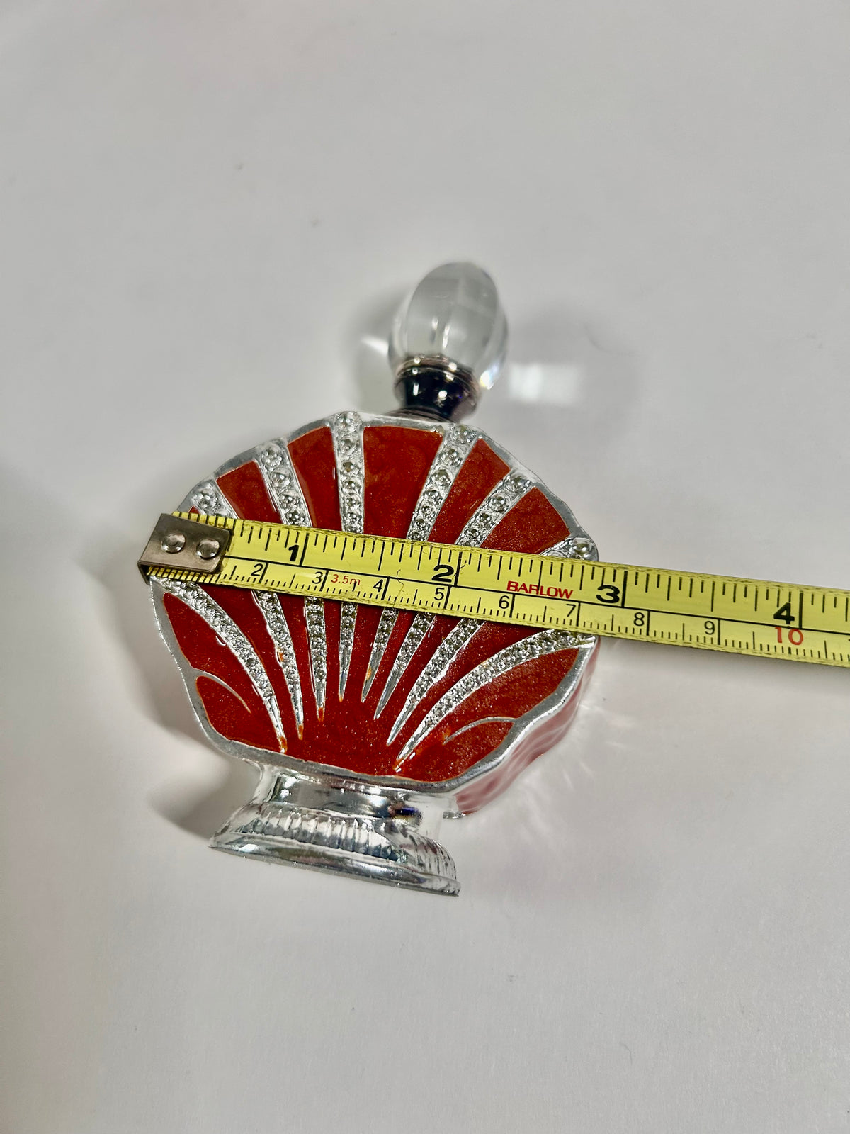 Vintage 3-Piece Red Enamel & Silver-Tone Shell Vanity Set - Perfume Sprinkler, Powder Jar & Dabber Bottle