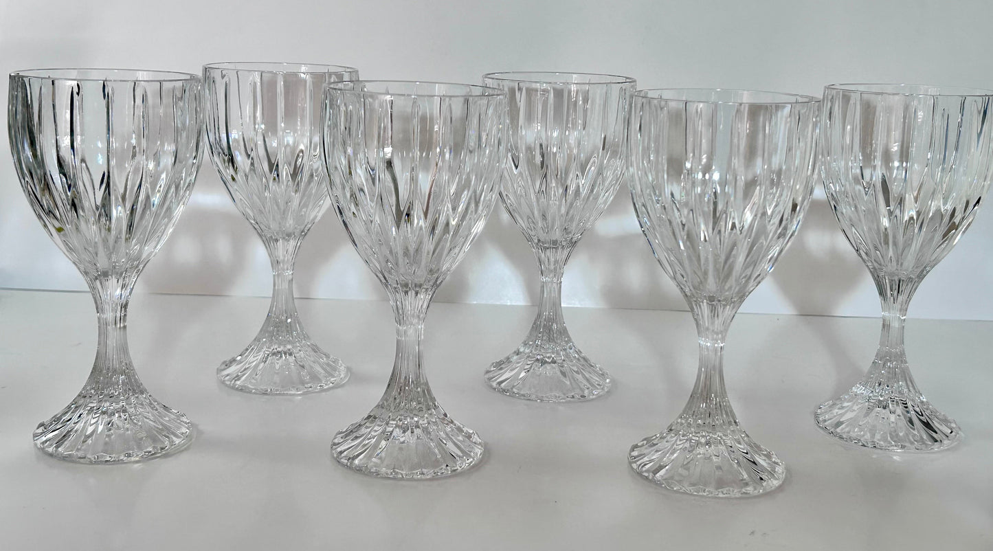 Set of 6 Mikasa Park Lane Crystal Goblets - Vintage Vertical Cut 6-3/4 in. Stemware