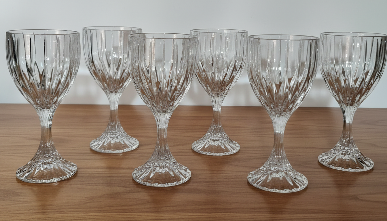 Set of 6 Mikasa Park Lane Crystal Goblets - Vintage Vertical Cut 6-3/4 in. Stemware