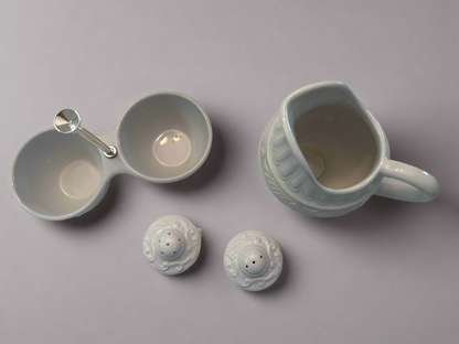 Vintage LENOX 7-Piece Ivory/White Embossed Porcelain Set | Pitcher, Vases, Cruet, Salt & Pepper