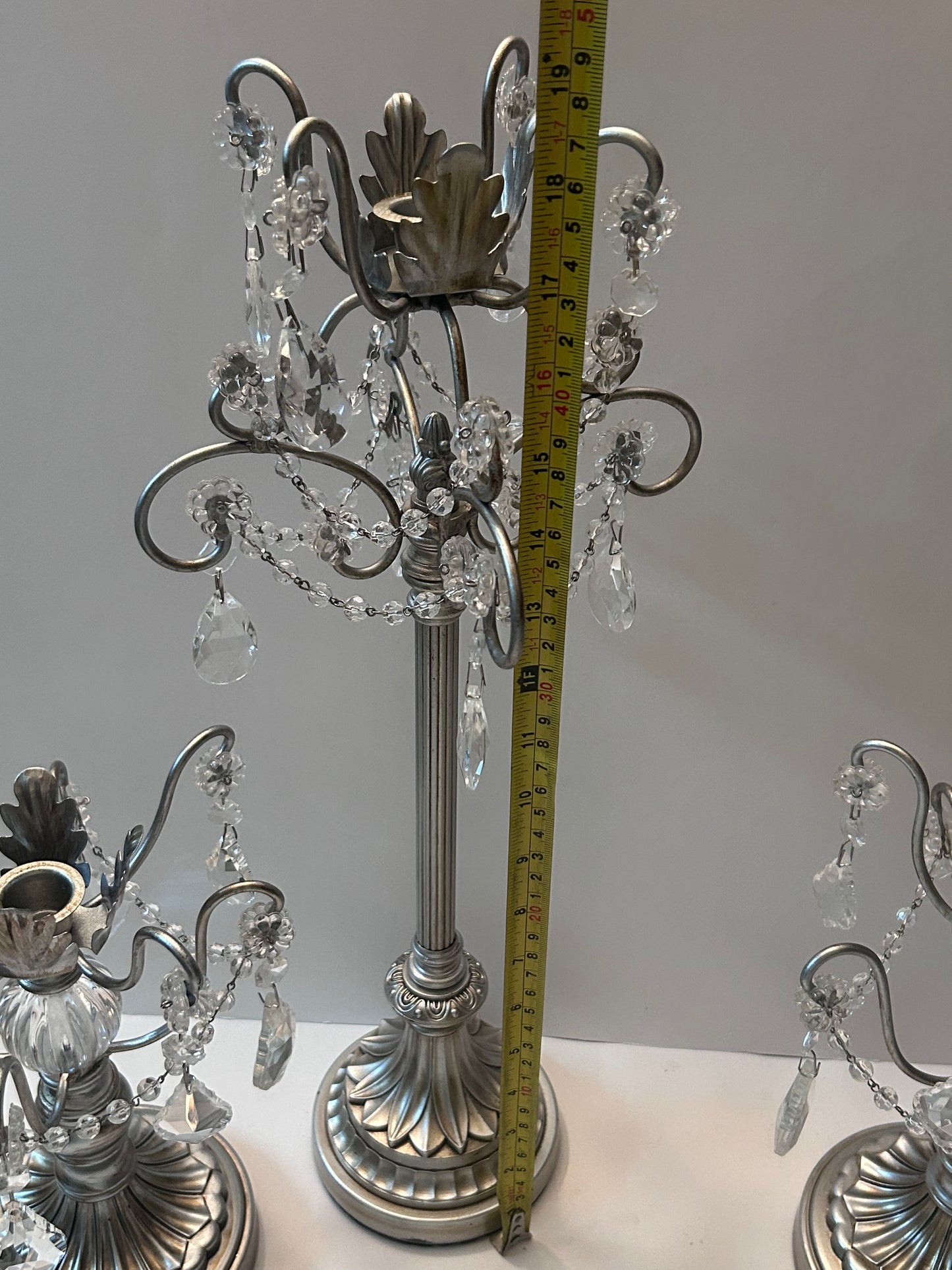 3-Piece Silver Chandelier Candelabra Set with Hurricane Cups | Elegant Wedding Centerpieces