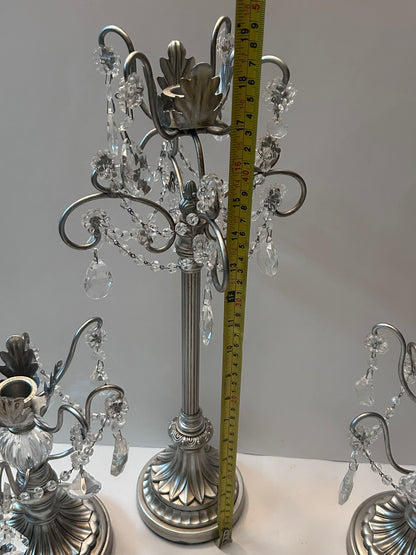 3-Piece Silver Chandelier Candelabra Set with Hurricane Cups | Elegant Wedding Centerpieces