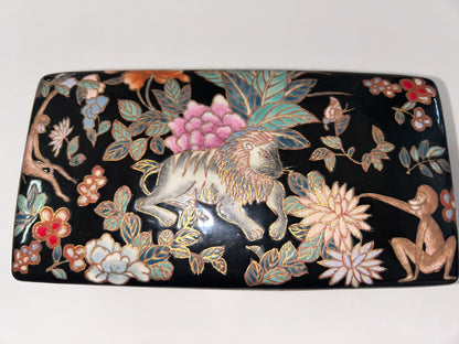 Antique Signed Quing Dynasty Ceramic Enameled Crackle Glaze Box with Famille Noir