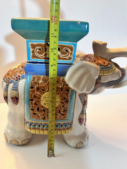 Vintage Chinese Export Style Ceramic Elephant Garden Stool / Plant Stand, 12”Tall, Chinoiserie Decor