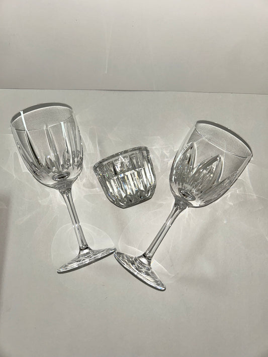 Waterford Marked “For Him For Her" Mismatch Glasses & Candle Holder (Set of 3)