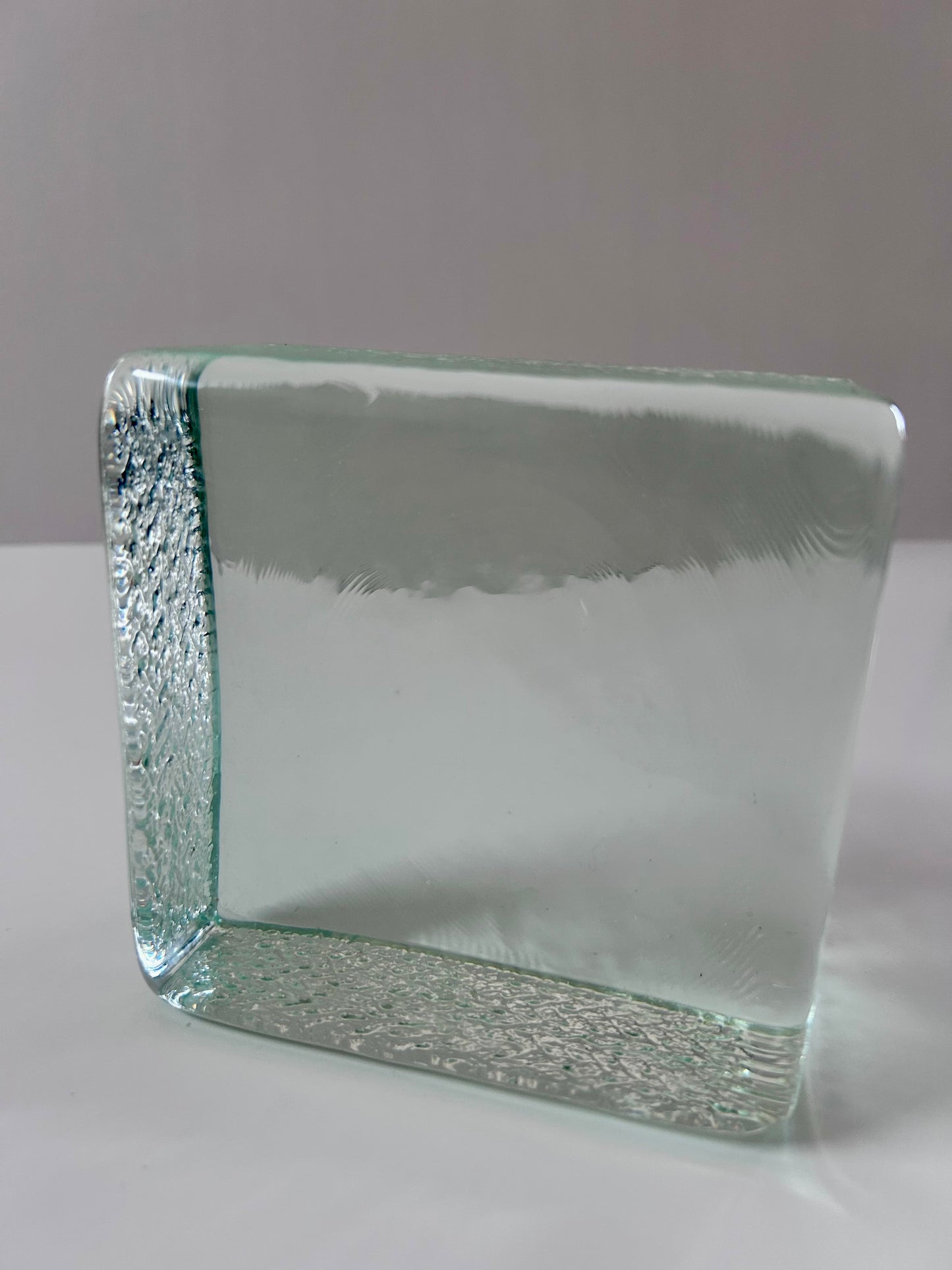 Vintage (1960's) Scandinavian Aqua Textured Large (5") block Art Glass Paperweight
