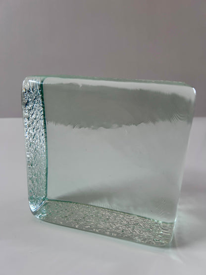 Vintage (1960's) Scandinavian Aqua Textured Large (5") block Art Glass Paperweight