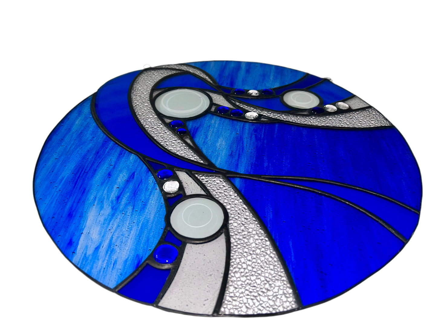 Large (16”) Blue Wave Stained Glass Suncatcher