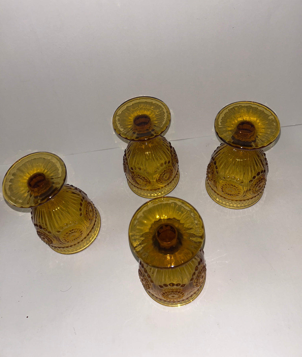 Vintage-Inspired Amber Glass Dinnerware Set (11 PCS): Pier 1 Textured Plates, Rosanna
'Parisian' Goblets & Ruffled Nesting Dishes