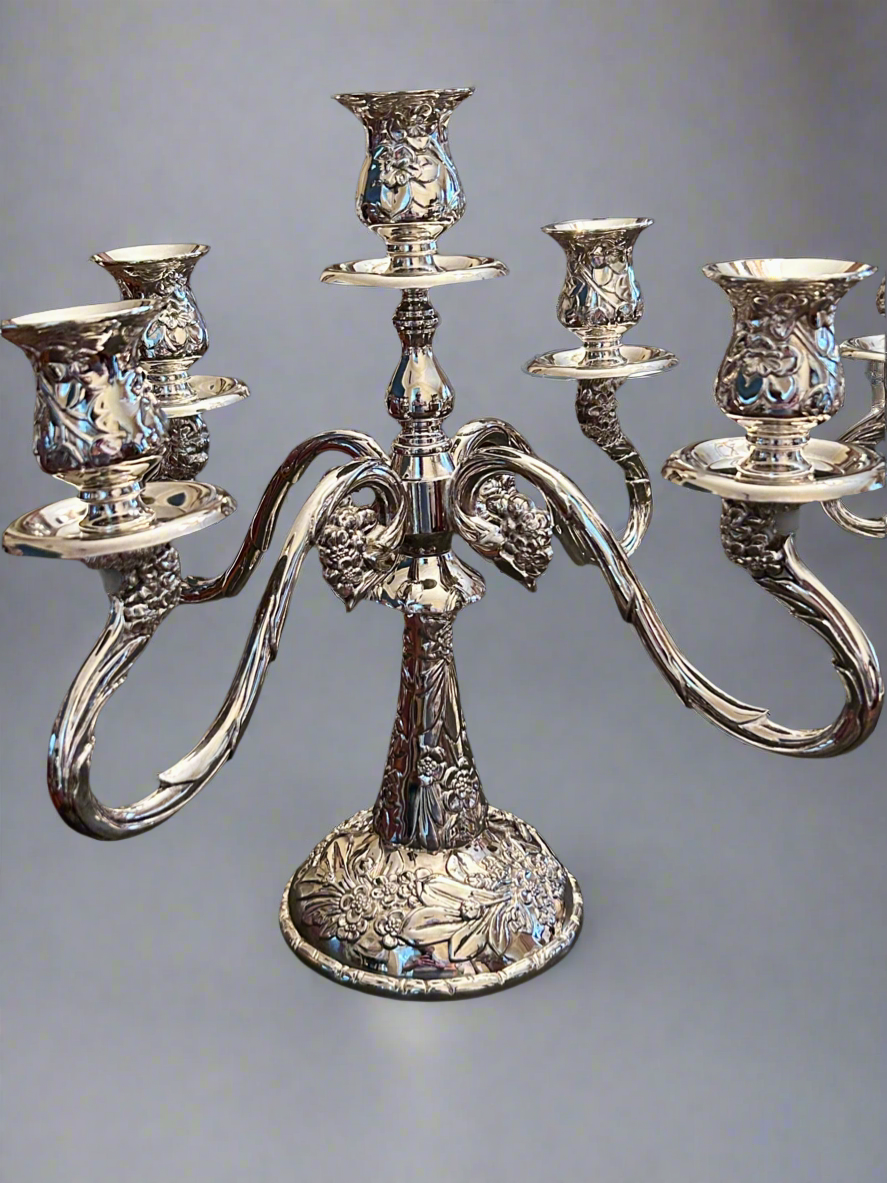 Vintage Silver Plated Victorian Style Floral Candelabra - Set of Two