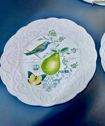 NWT Mikasa Antique Countryside Pear Plate Set  ~11" Dinner Plate & (2) 8.5" Salad Plates