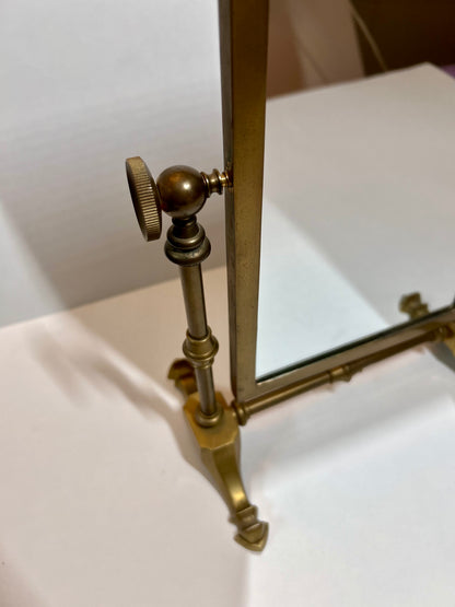Vintage / Antique Solid Brass Tabletop Vanity Mirror - Swivel / Tilting Dresser Mirror