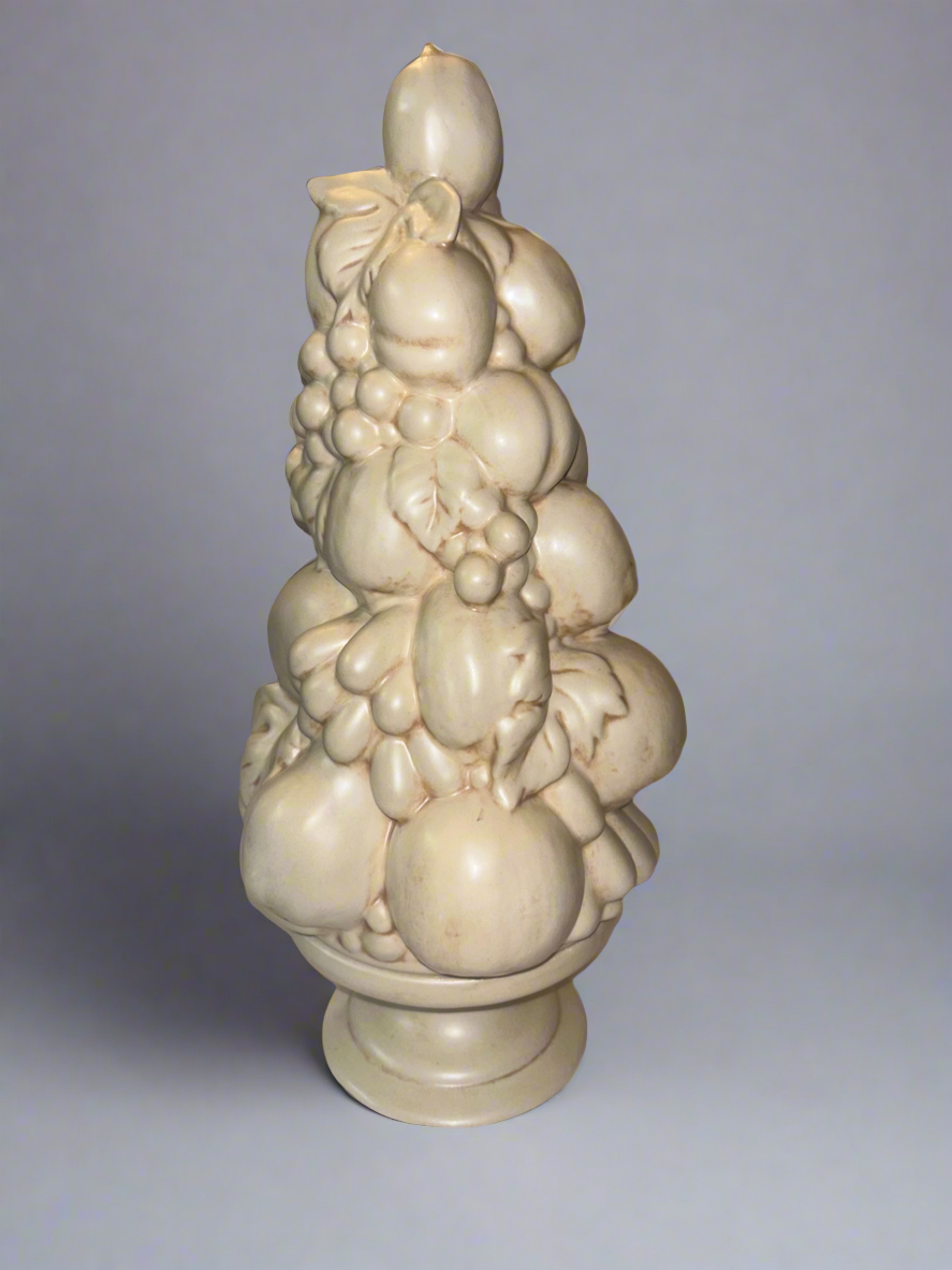 Vintage (16”) Fruit Topiary Centerpiece, White on Pedestal Base, 1964