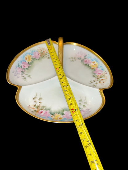 Antique Prussia Signed R.S. Germany Hand Painted Floral Three-Part Serving Dish