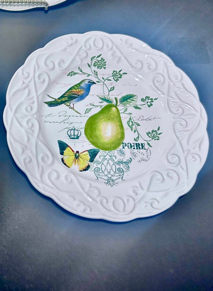 NWT Mikasa Antique Countryside Pear Plate Set  ~11" Dinner Plate & (2) 8.5" Salad Plates