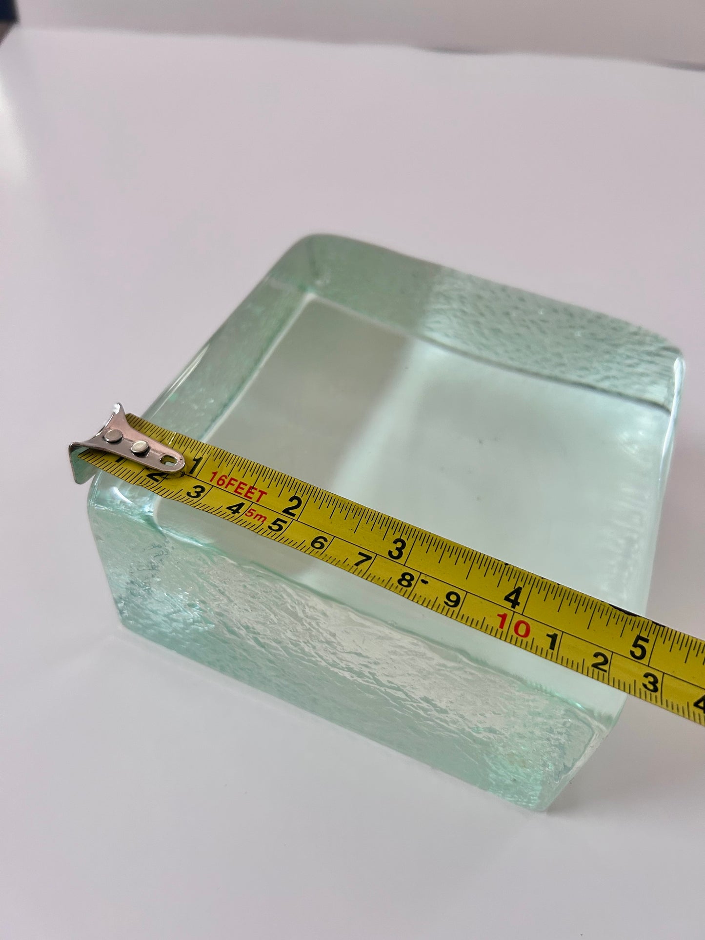 Vintage (1960's) Scandinavian Aqua Textured Large (5") block Art Glass Paperweight