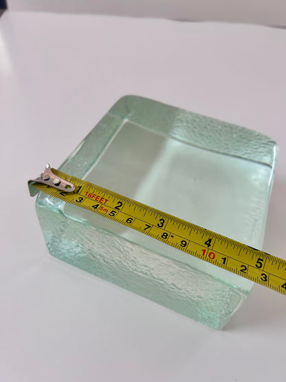 Vintage (1960's) Scandinavian Aqua Textured Large (5") block Art Glass Paperweight