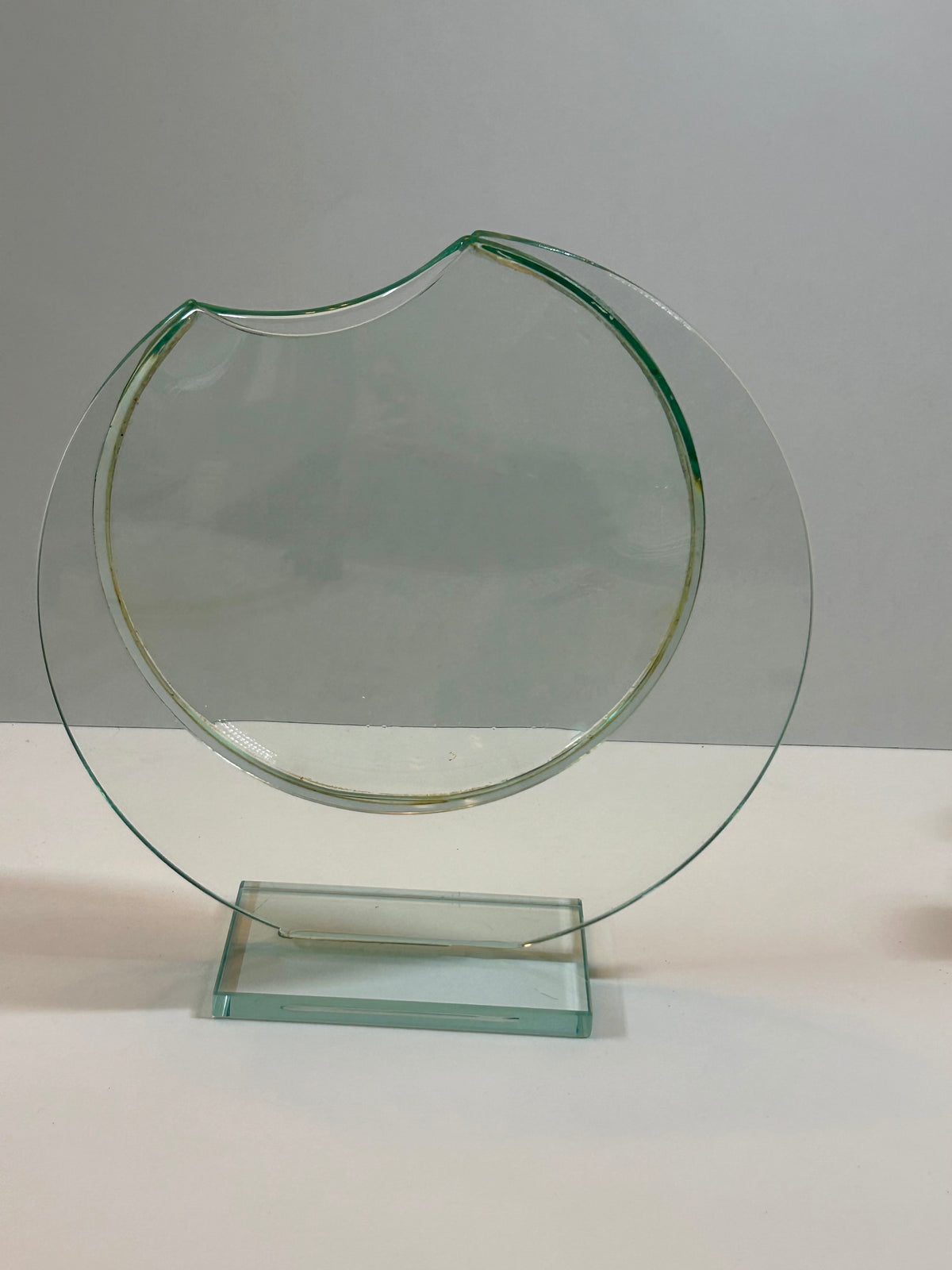 Unique Vintage Sculptural Green-Tint Art Glass "Floating Orbit" Vase (8.25”)Modernist Art Piece