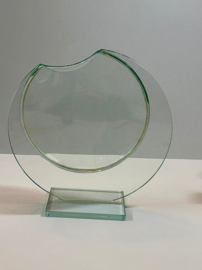 Unique Vintage Sculptural Green-Tint Art Glass "Floating Orbit" Vase (8.25”)Modernist Art Piece