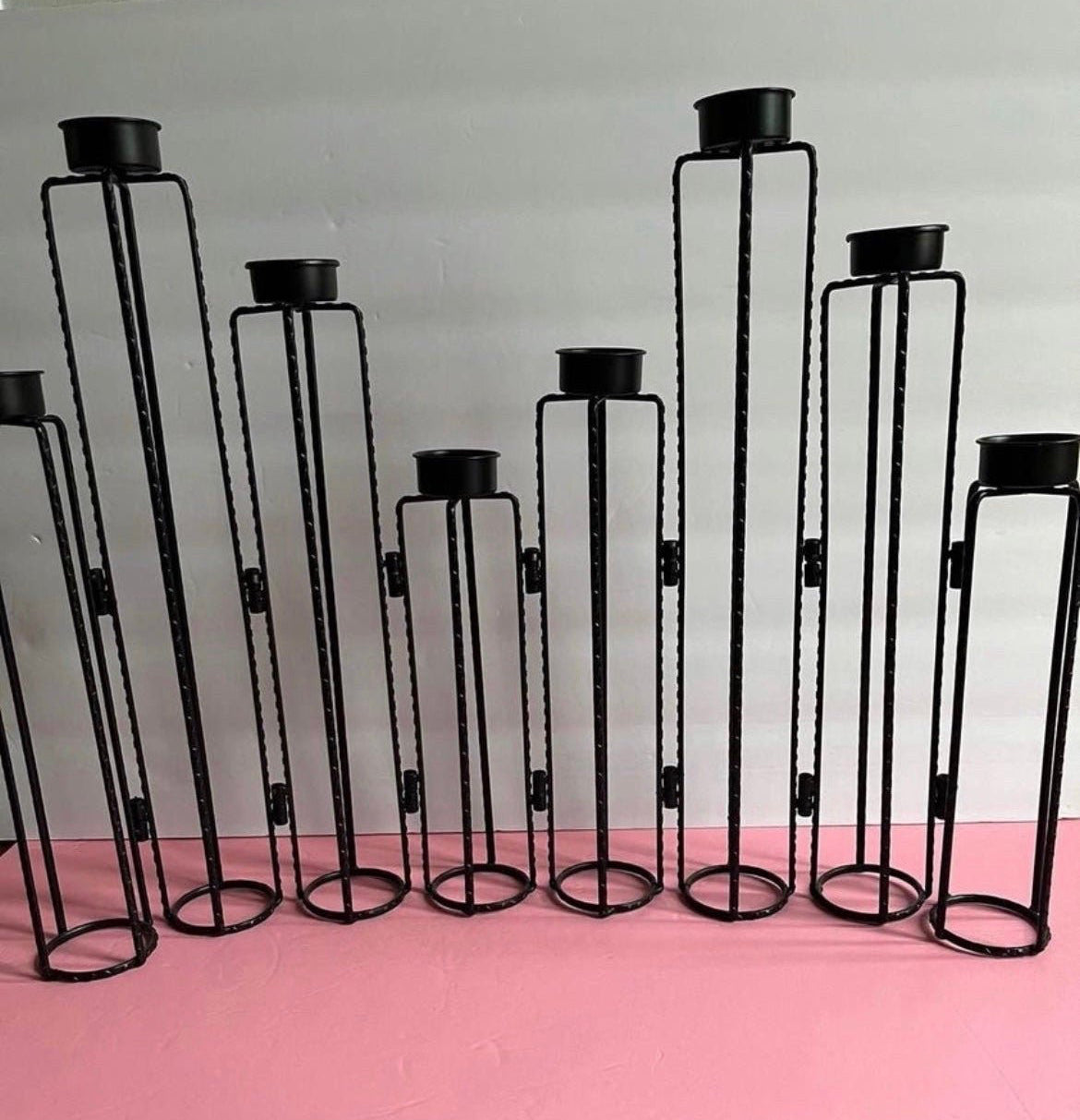 Black Wrought Iron Floor & Table Candle Holders Set of 8