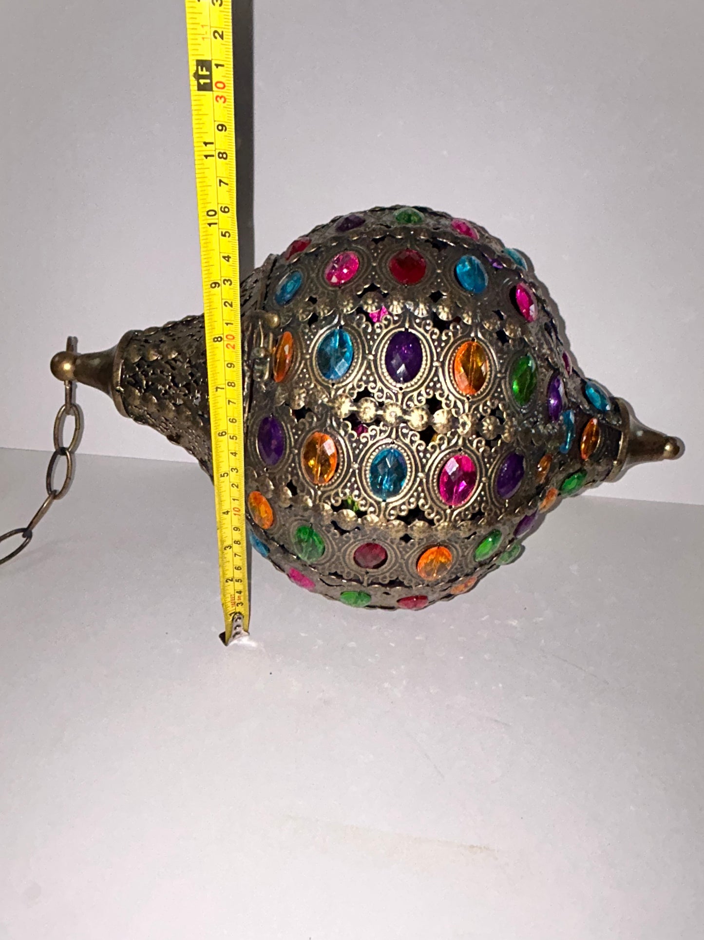 Pier 1 Imports Moroccan Caravan Brass Multicolor Gemstone Illuminating Pendant