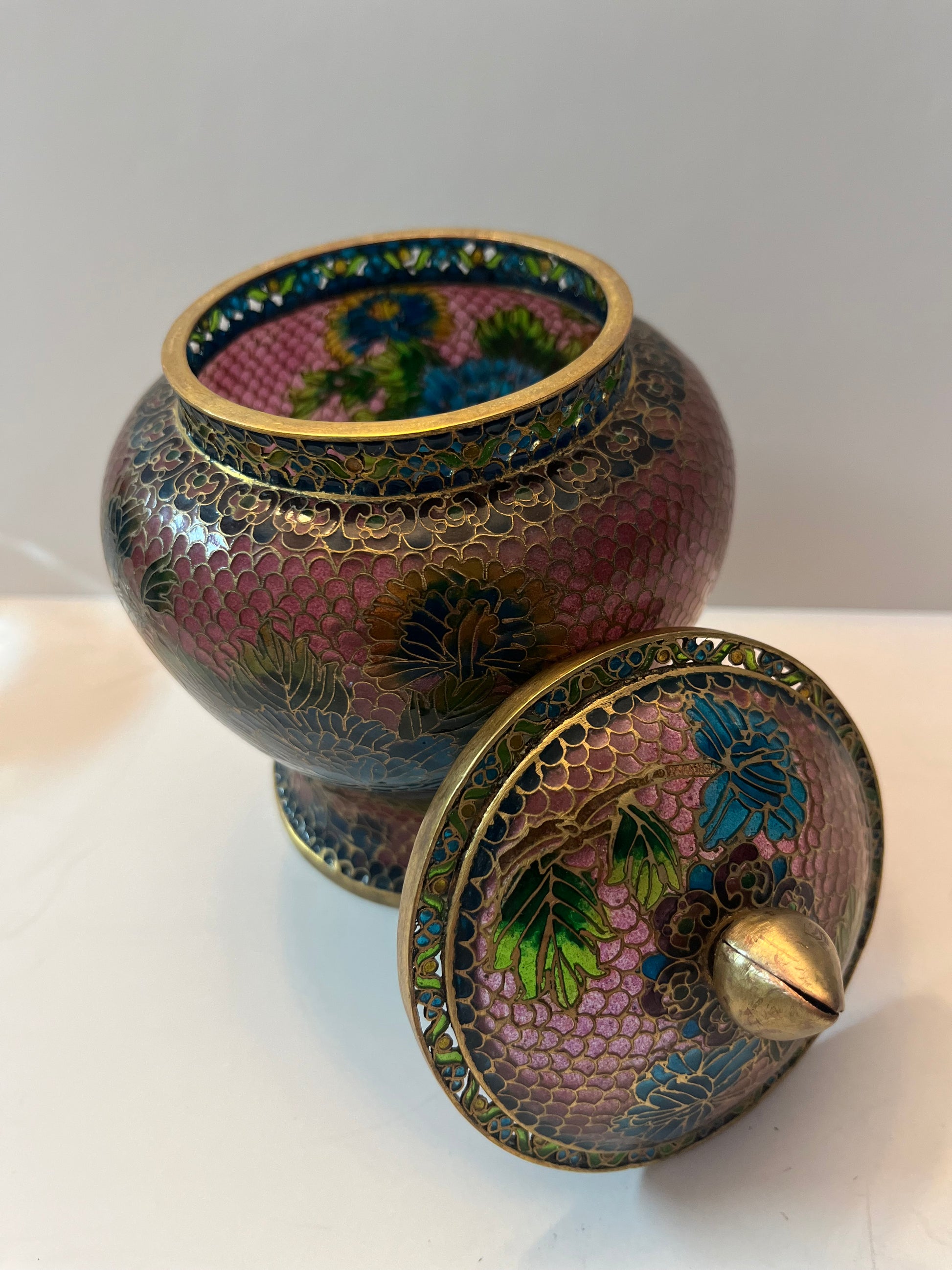 Vintage Chinese "Plique a Jour” Cloisonné Enamel Jar with Floral Design