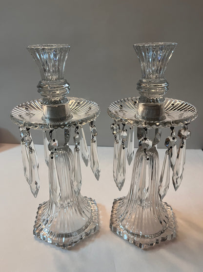 Vintage 1930 Marked “H” Heisey Ridgeleigh Crystal Candelabras