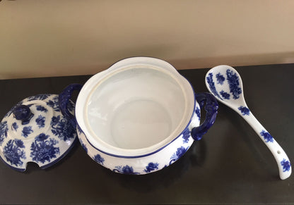 Vintage Cracker Barrel Chinoiserie Soup Tureen with Lid & Ladle