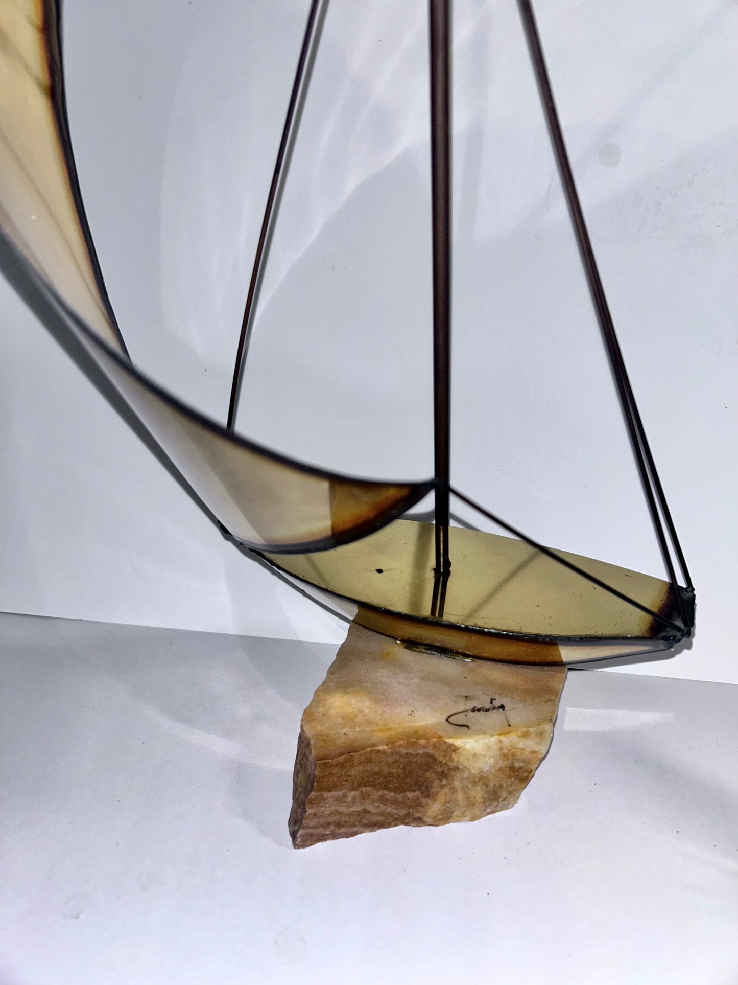 Vintage Mid-Century Modern Brass & Onyx Nautical Sculpture Set of 3