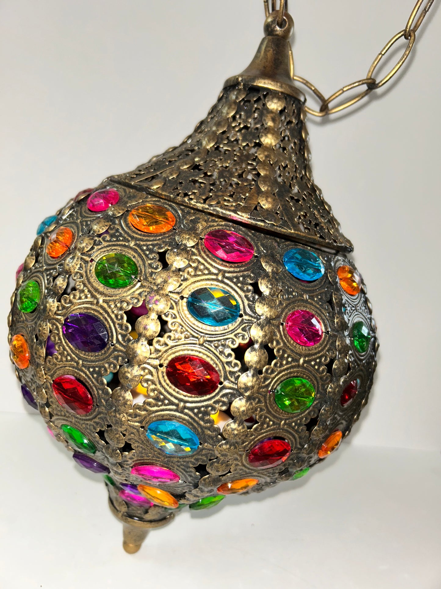 Pier 1 Imports Moroccan Caravan Brass Multicolor Gemstone Illuminating Pendant