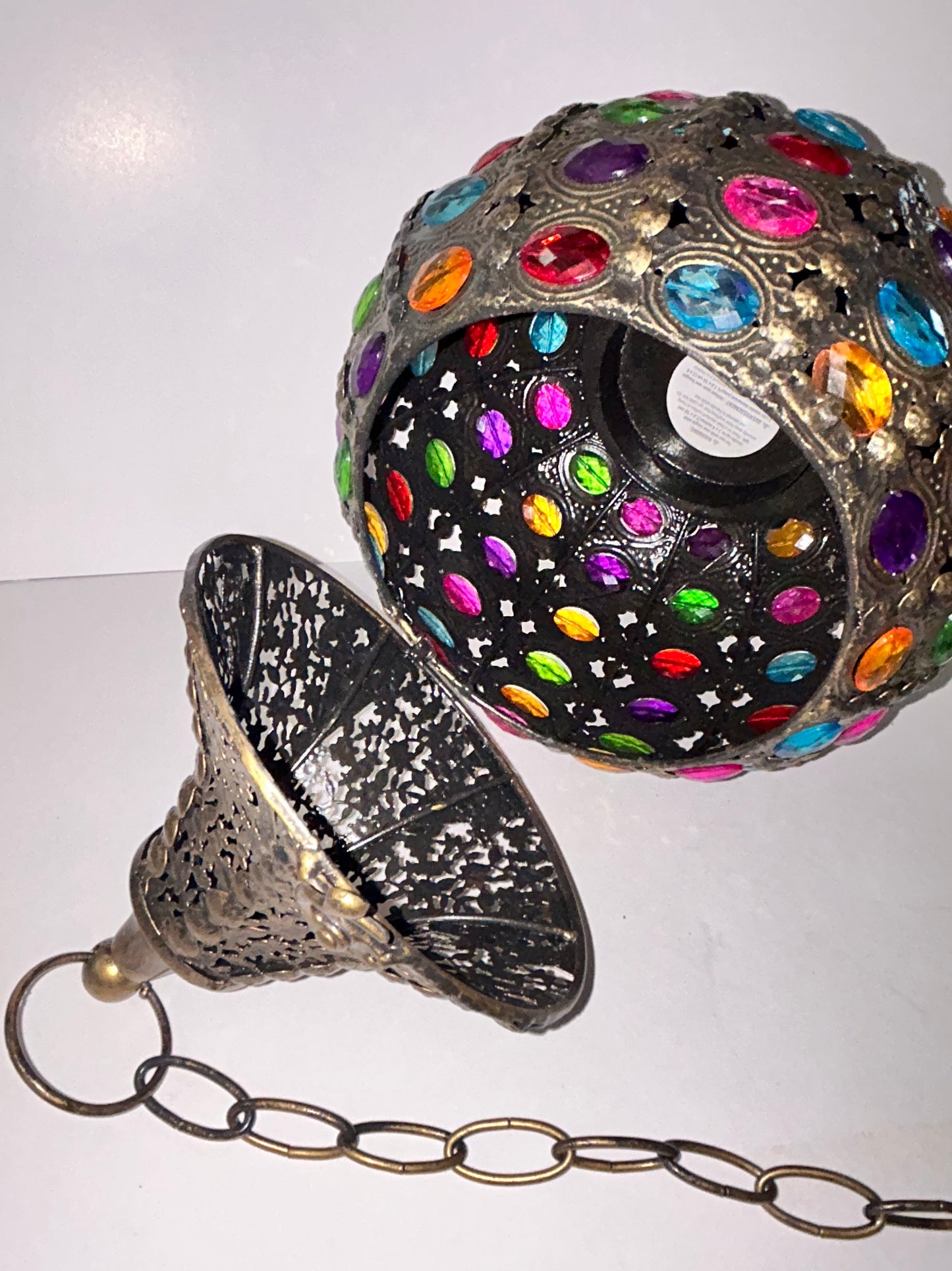 Pier 1 Imports Moroccan Caravan Brass Multicolor Gemstone Illuminating Pendant