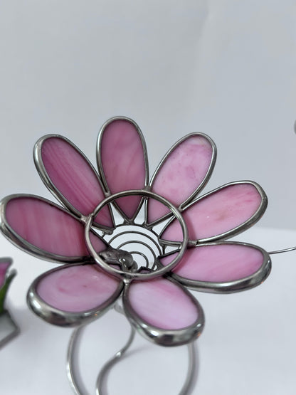 Vintage Stained Glass Candle Holder Lot (Set of 4) - Pink Flower with Blue Butterfly, Angel, Fairy Garden & Jeweled Votive Cup