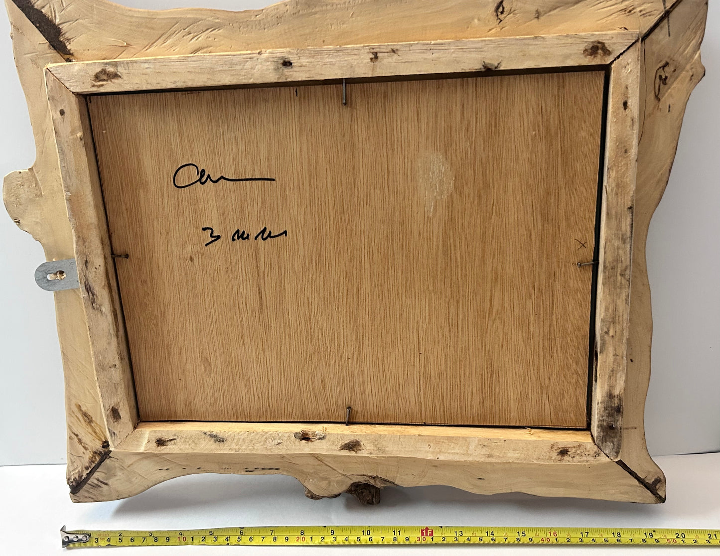 Vintage Artisan Hand-Carved Solid Wood Mirror - 19x16 Signed "Chen" - Rustic Live Edge Studio Craft