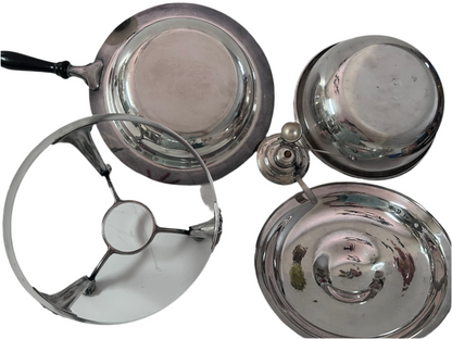 Antique Chafing Dish Victorian Roses Design Silver Plated Over Copper (5 Pieces)