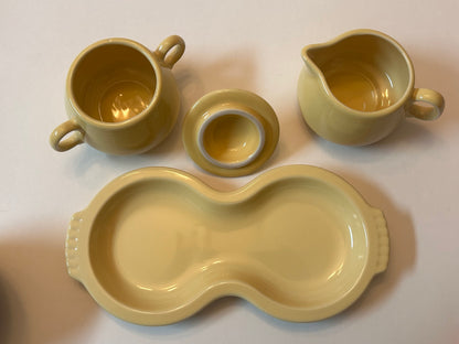 Fiesta Yellow Sugar and Creamer Set with Figure 8 Tray - Post-1986 Lead-Free HLC