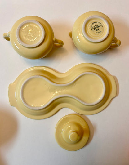 Fiesta Yellow Sugar and Creamer Set with Figure 8 Tray - Post-1986 Lead-Free HLC