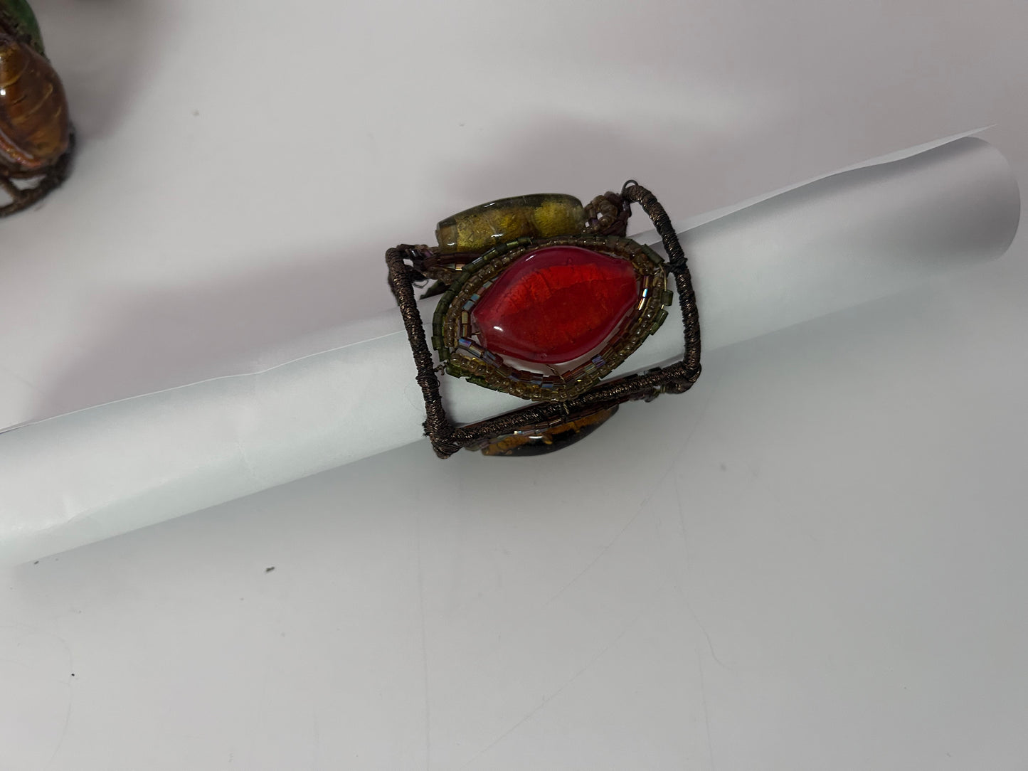 Vintage Pier 1 Imports Jeweled Glass Beetle Napkin Rings - Set of 8 - Whimsical/Boho