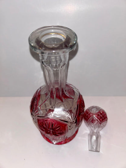 9-Pc Hollywood Regency Ruby Cut-to-Clear Decanter & Ormolu Mirrored Tray Set