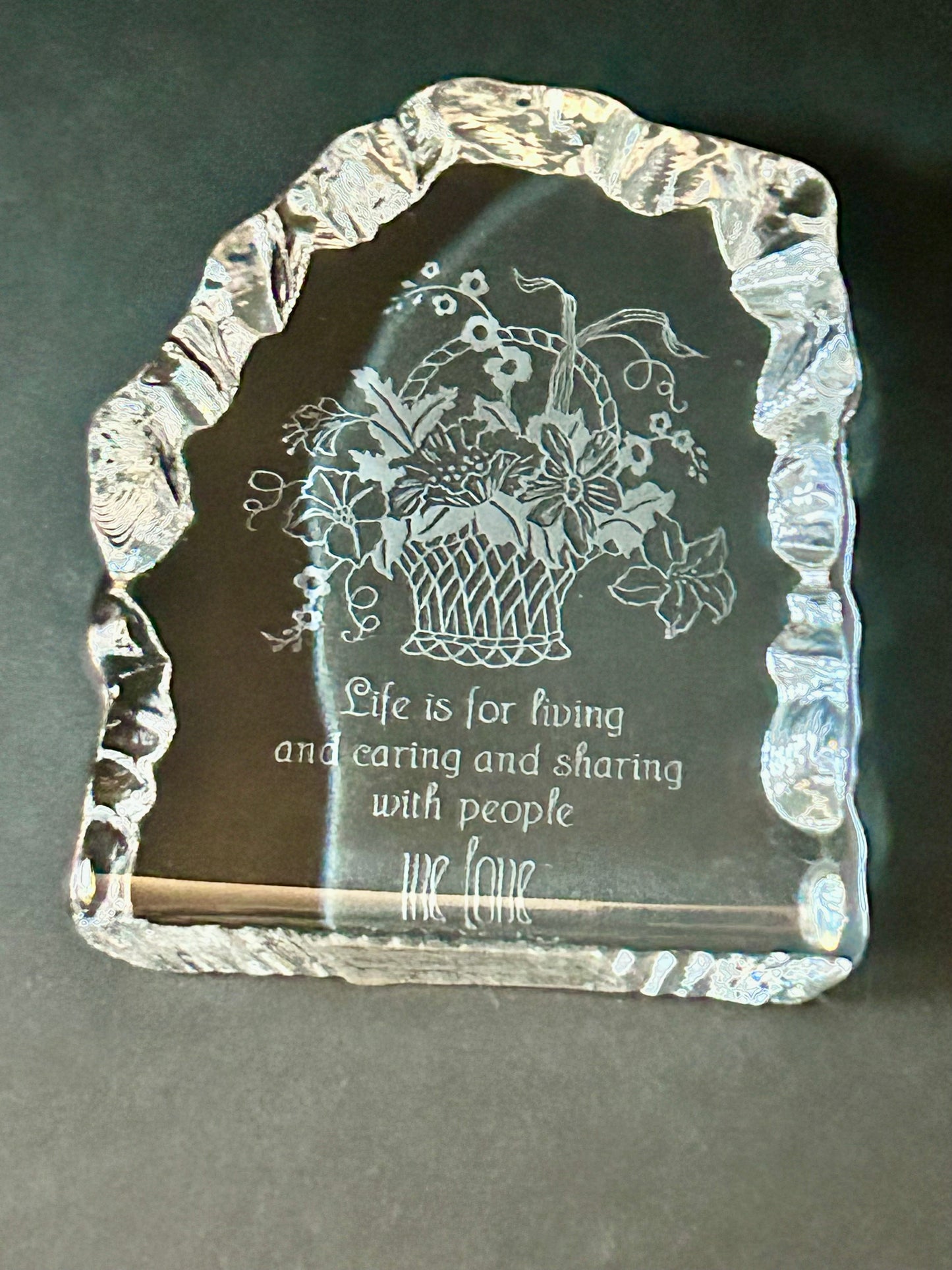 Signed Carl Kraft Art Glass Apple Paperweight & 1976 Hallmark Lead Crystal Set (3pc)