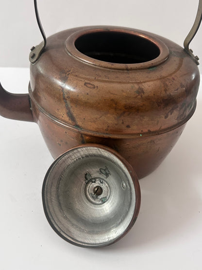 Antique English Copper Tea Kettle - c. 1920s - Gooseneck Wood Handle & Patina - Large