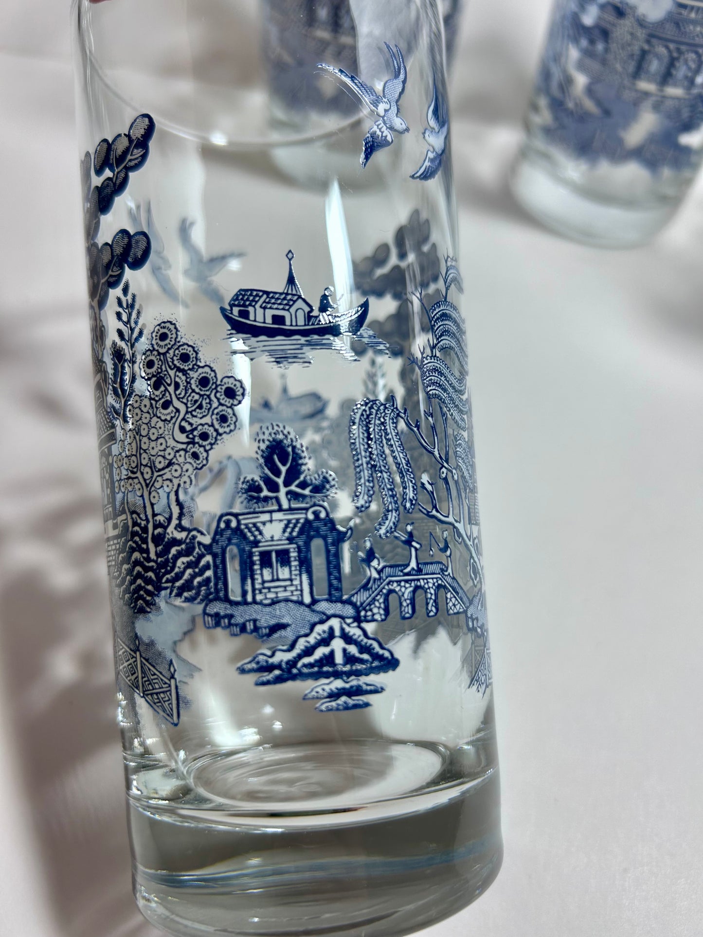 Vintage Johnson Brothers Willow Ware Blue Highball Glasses, Set of 4 (Made in England)