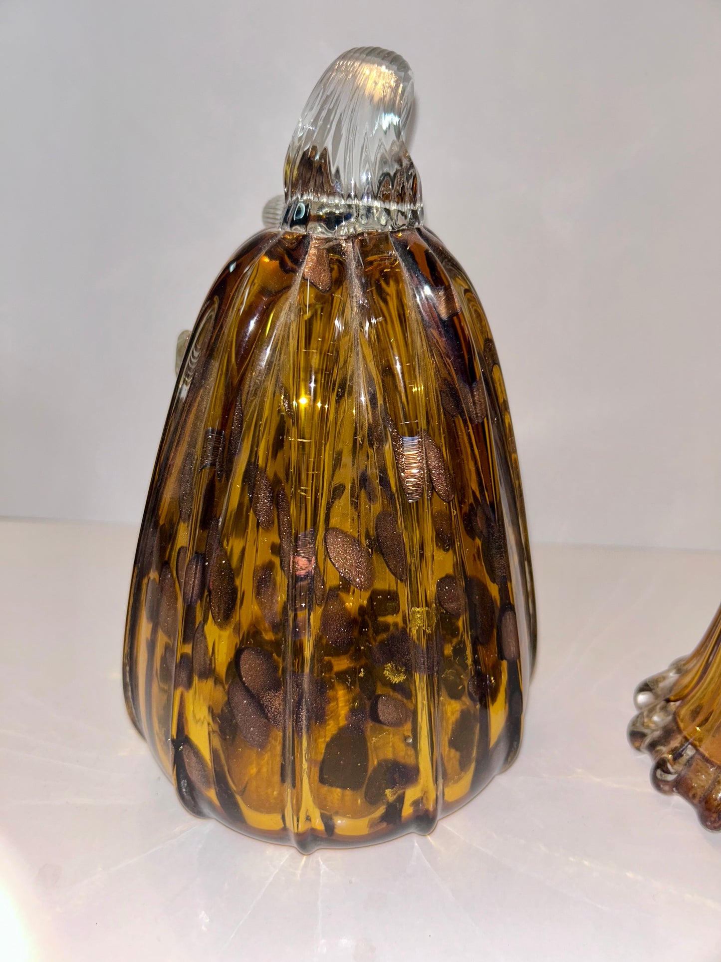Stunning Mid-Century Modern Art Glass Hand Blown Set |Ruffled Flute Vase & Ribbed Pumpkin