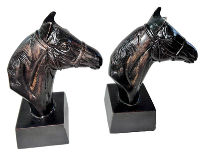 Vintage Mid-Century Cast Iron Horse Head Bookends- Heavy Equestrian Decor- Pair