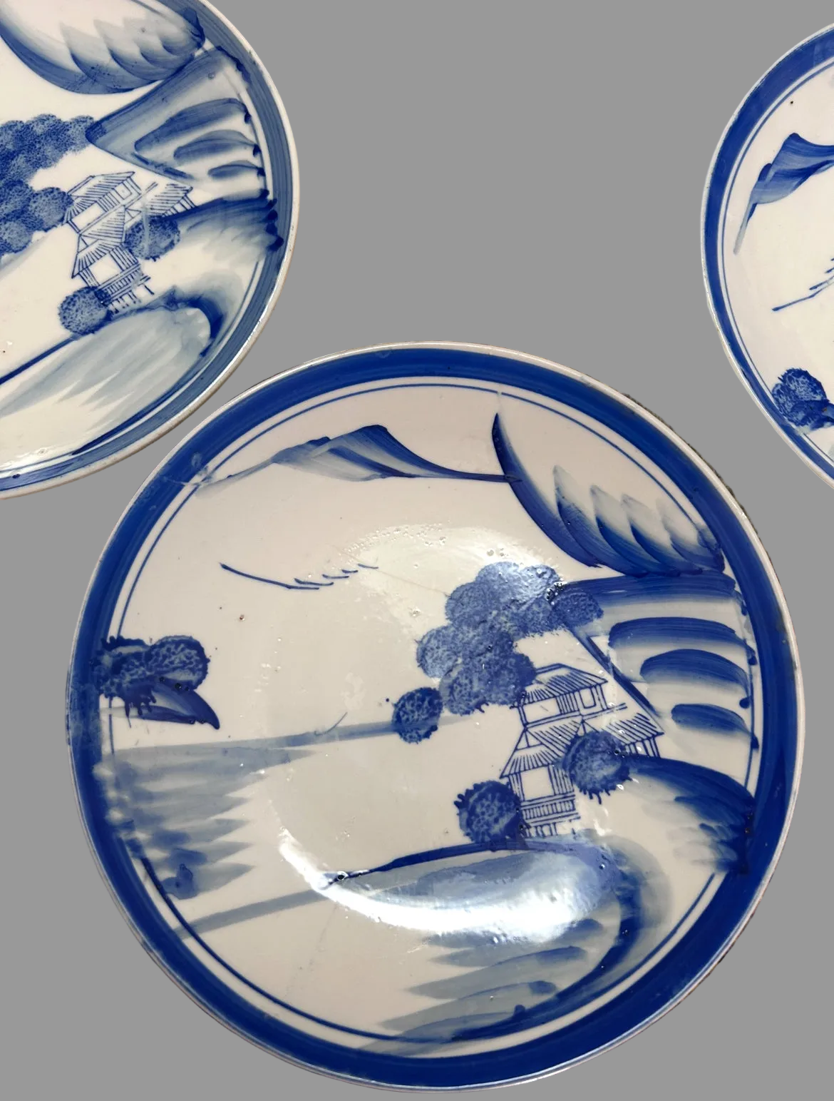Set of 3 Antique Japanese Arita Plates -Late Edo Period (c. 1860-1880)
– Mountain Landscape – 9"