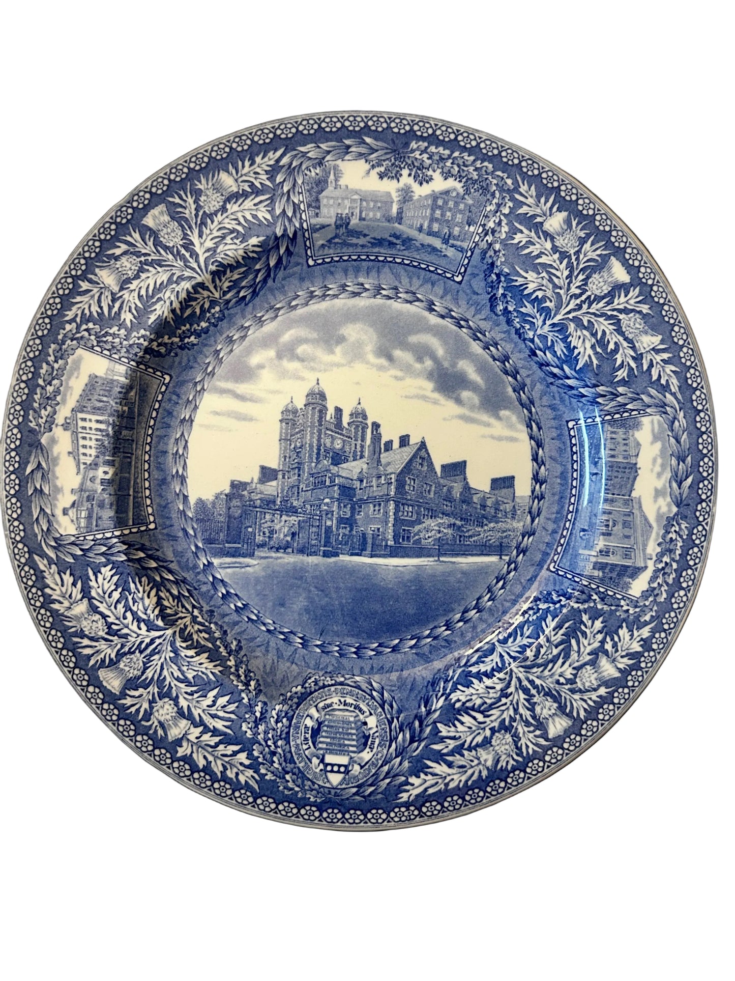 12pc Set Vintage 1929 Wedgwood England University of Pennsylvania Transferware Blue Plates