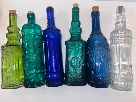 Vintage Multicolor Embossed Decorative Bottles (Set of 6)