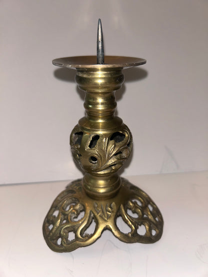 Vintage Dark Green Marble and Bronze Filigree Candle Holders(Set of 2)