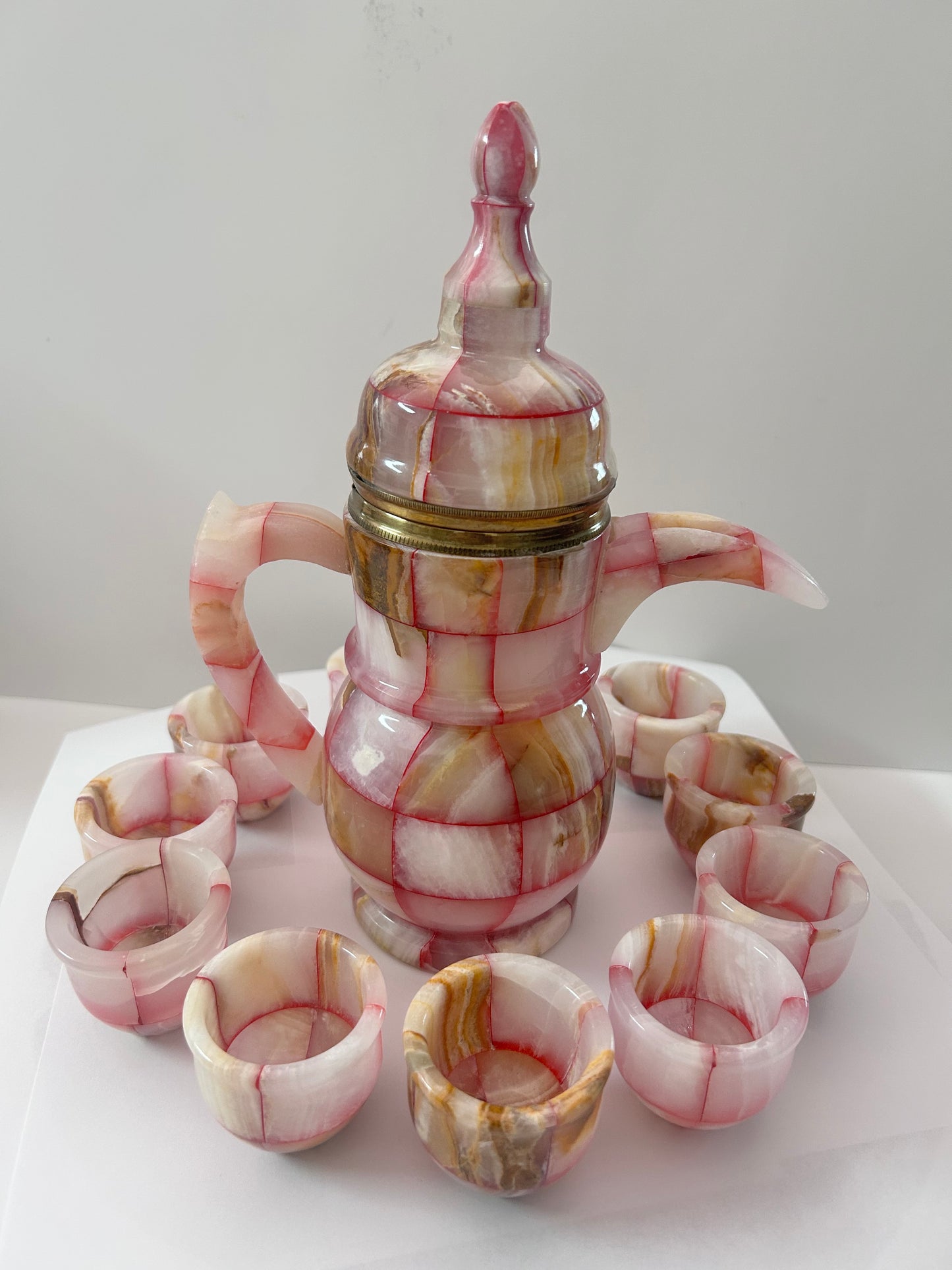 The Rose Onyx Collection: New Handcrafted Stone Dallah & Coffee Service (12-Piece Set)