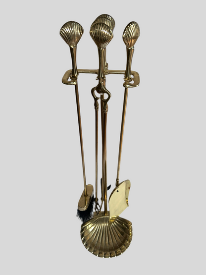 Vintage Brass Seashell Fireplace Tool Set (31”H)